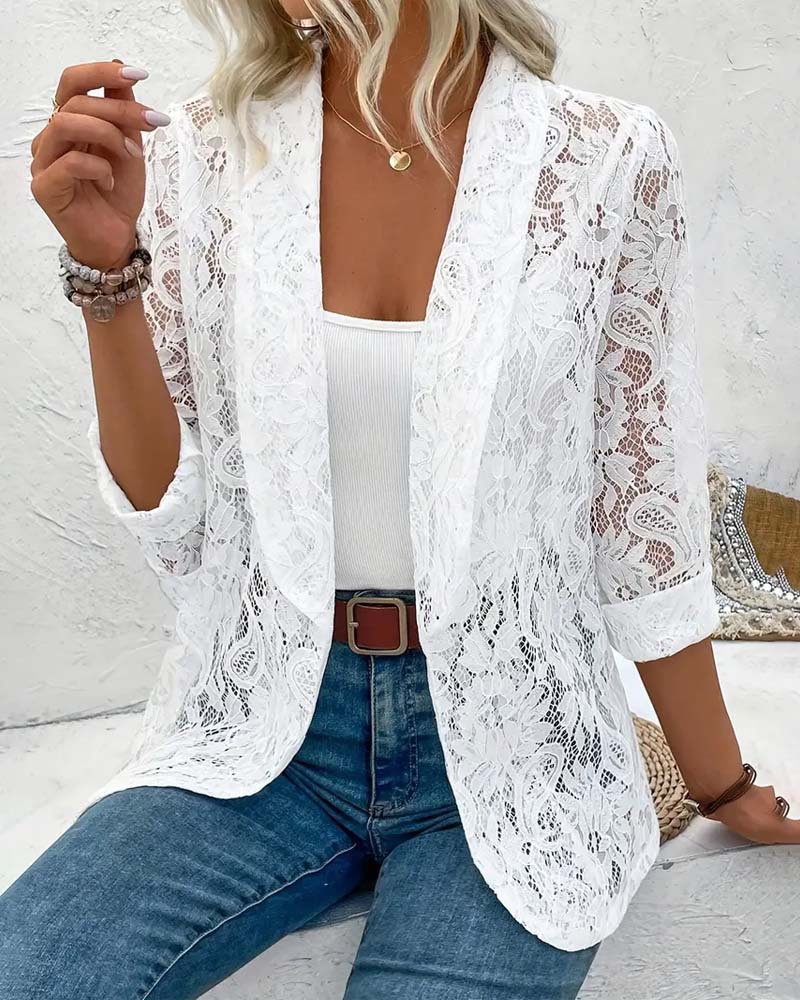 Women's Lace Trim Blazer - Fashinoza