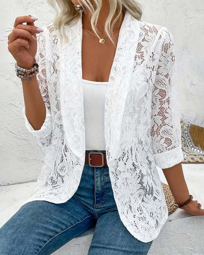 Women's Lace Trim Blazer - Fashinoza