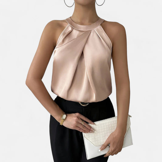 Women's Sleeveless Halter Glossy Hip Length - 
Fashinoza