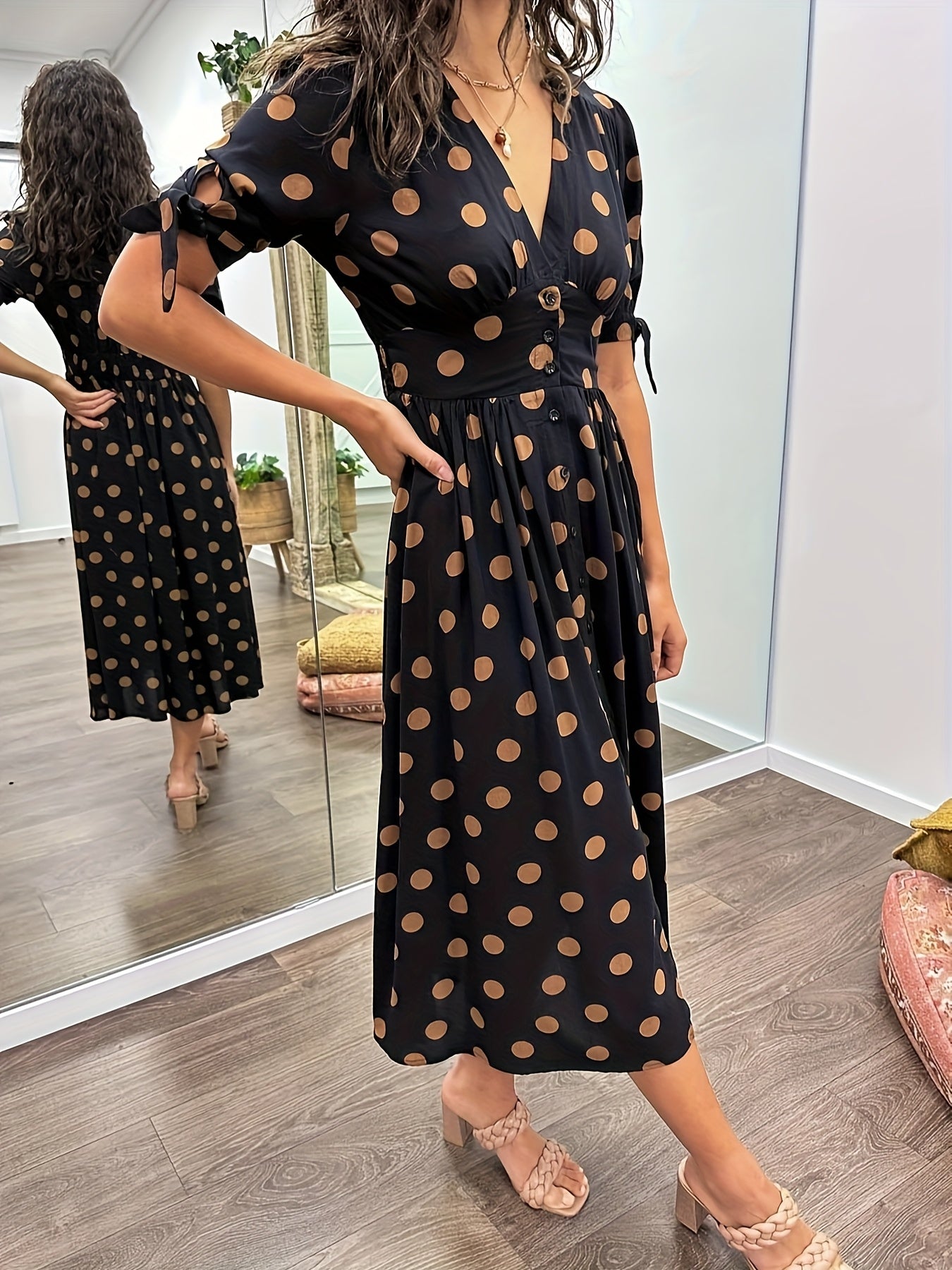 Women's Polka Dot Midi Dress
