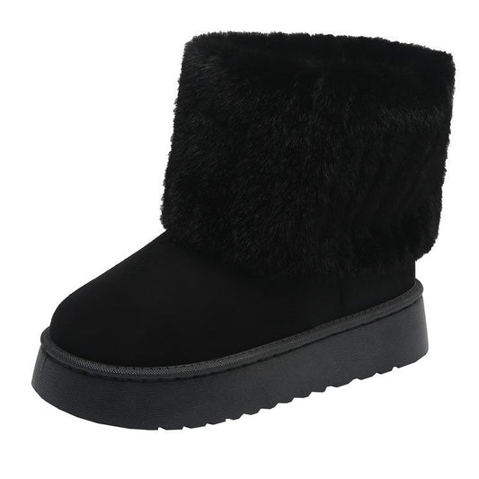 Women's Fur Trim Ankle Boots Platform - 
Fashinoza