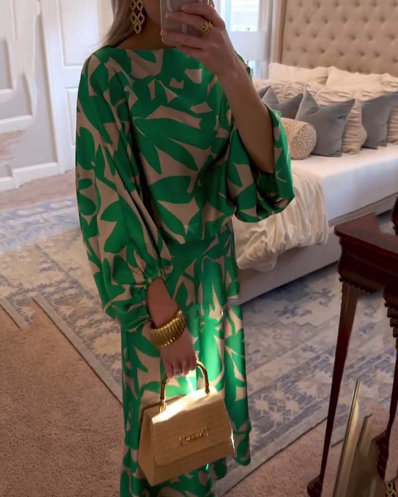 Women's Printed Two-Piece Set Lantern Sleeves