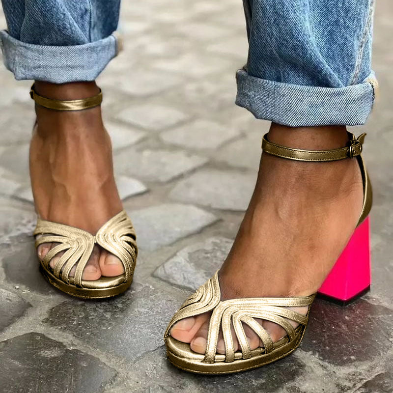 Women's Block Heel Ankle Strap Sandals - Fashinoza