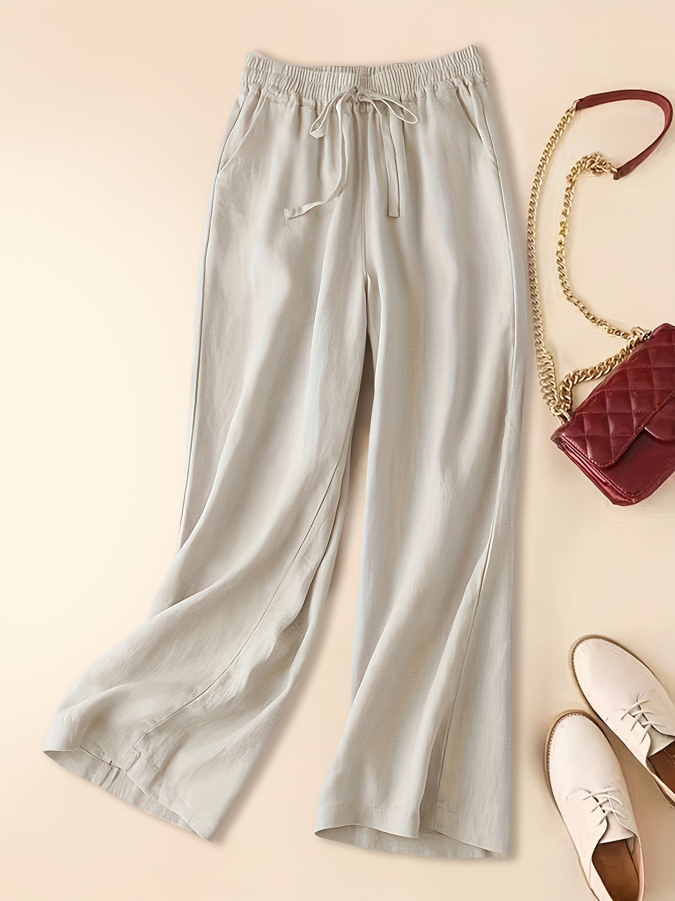 Women's Linen Blend Wide Leg Trousers Lightweight - 
Fashinoza