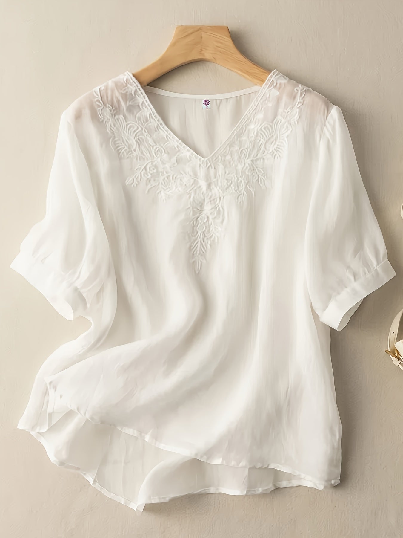 Women's Embroidered V-Neck Tunic Blouse Relaxed Fit