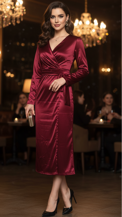 Beatrice | Women’s Spring Wrap Evening Midi Dress
