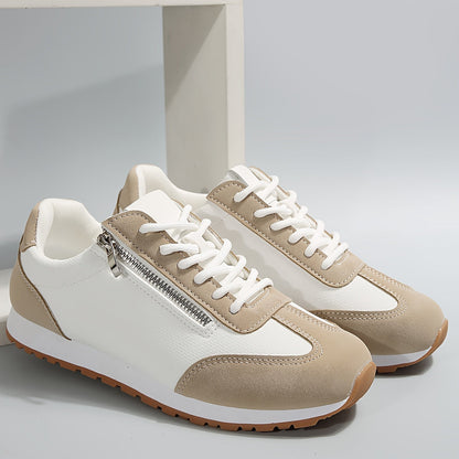 Women's Vulcanized Sneakers Patchwork Lace Up Low Top Casual Walking Shoes
