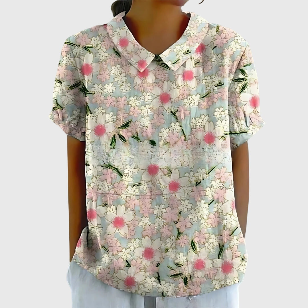 Stella | Womens Floral Collar Short Sleeve Blouse