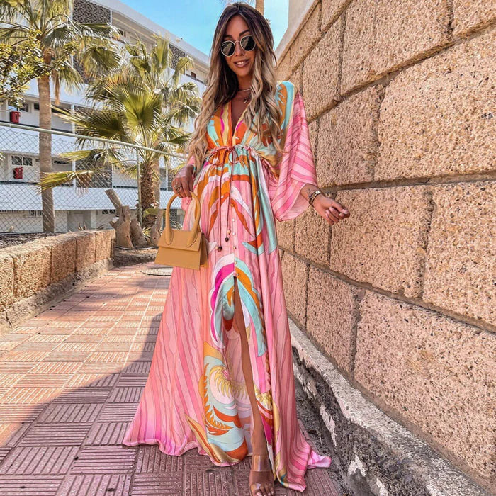 Women's Graphic Print Maxi Dress Colorful - 
Fashinoza