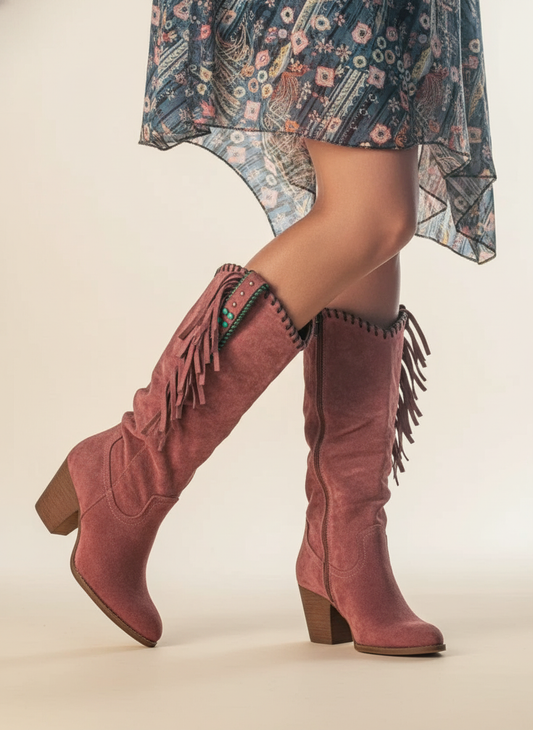 Women's Mid Calf Fringe Boots - Fashinoza