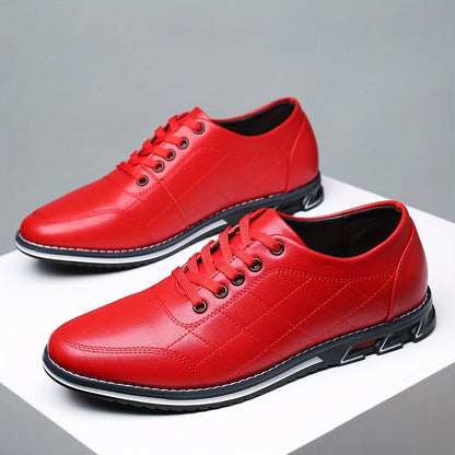 Men's Quilted Lace-Up Shoes Leather Comfortable Brown