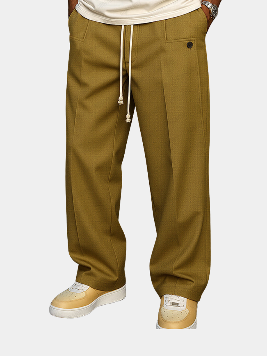 Men's Straight Leg Pants Drawstring Waist Pleated Front - 
Fashinoza