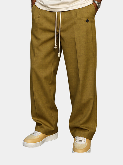 Men's Straight Leg Pants Drawstring Waist Pleated Front - 
Fashinoza