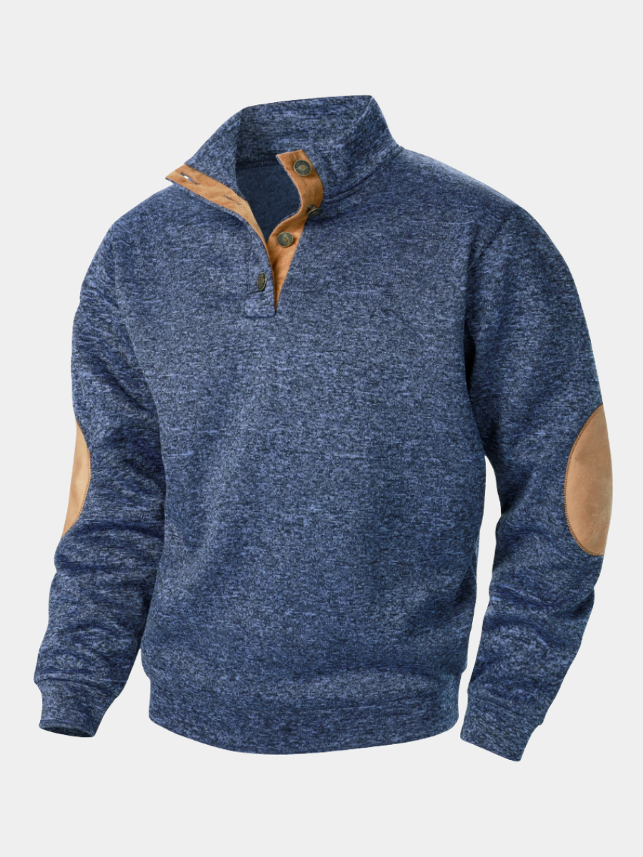 Men's Sweatshirt Button Neck Elbow Patch - Fashinoza