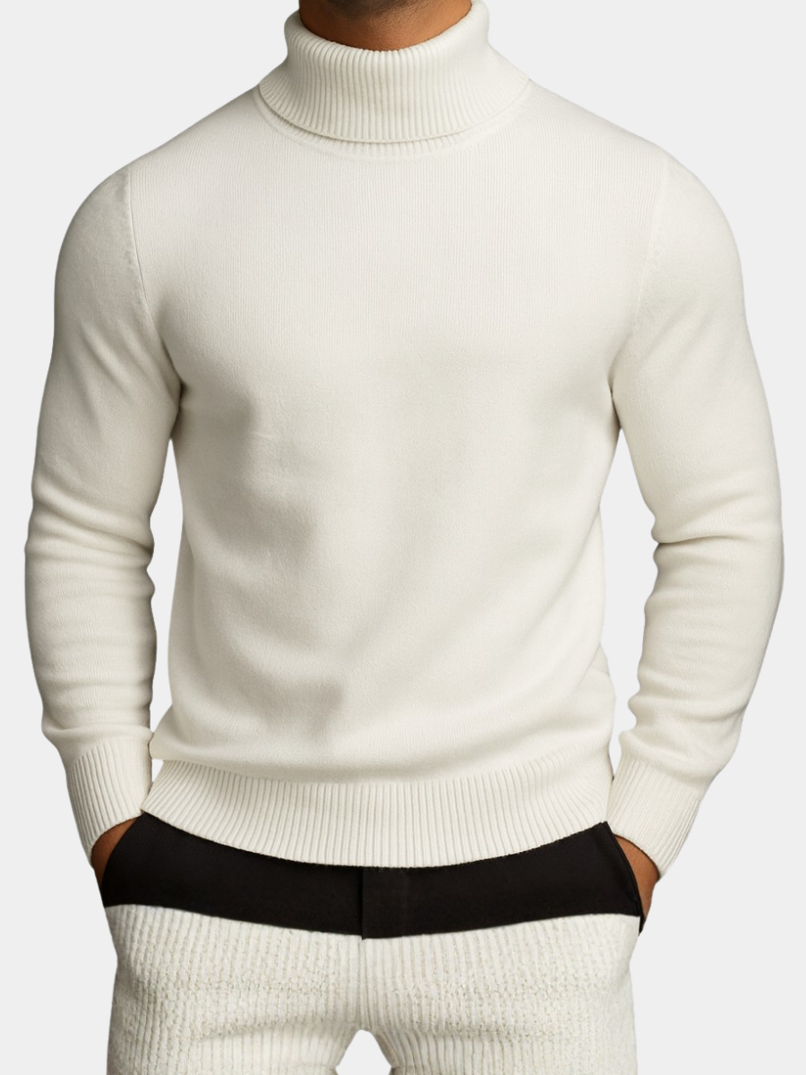 Men's Turtleneck Sweater Ribbed Hem - Fashinoza