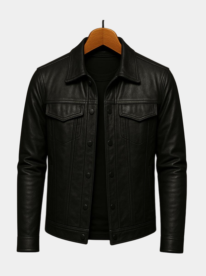 Men's Stand Collar Jacket Cotton Snap Front Chest Pockets - 
Fashinoza