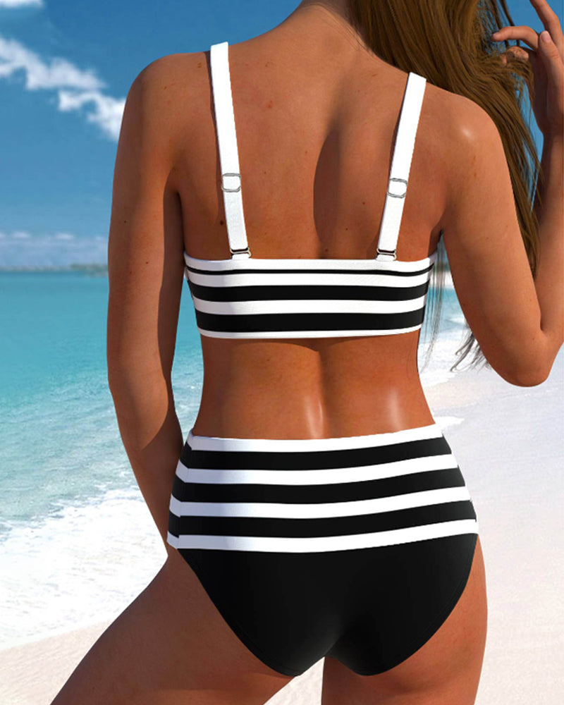 Women's High Waist Striped Bikini Set