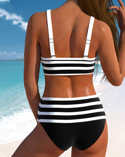 Women's High Waist Striped Bikini Set
