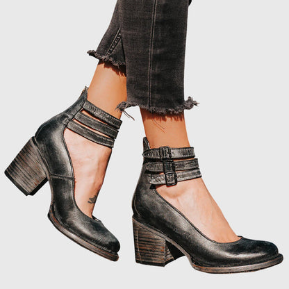 Alana | Womens Buckle Strap Block Heel Boots