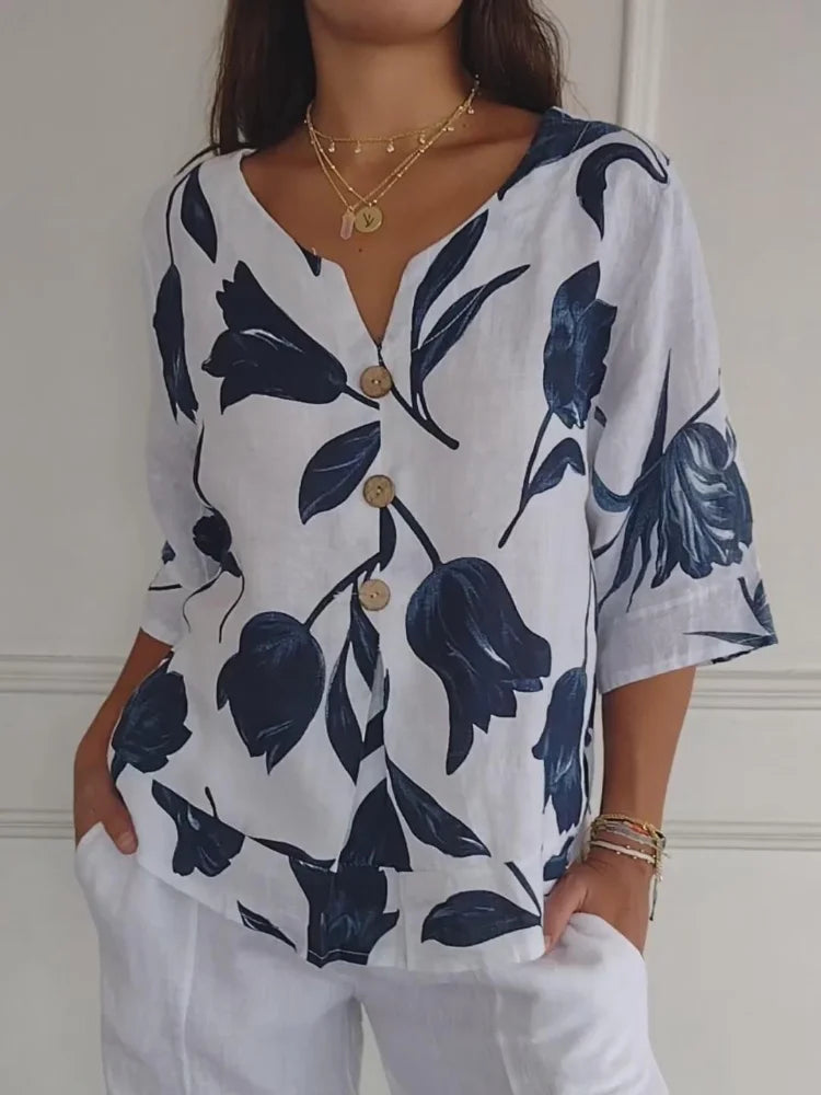 Women's Floral Button Up Blouse - Fashinoza