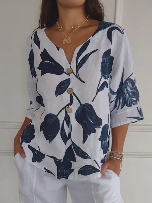 Women's Floral Button Up Blouse - Fashinoza
