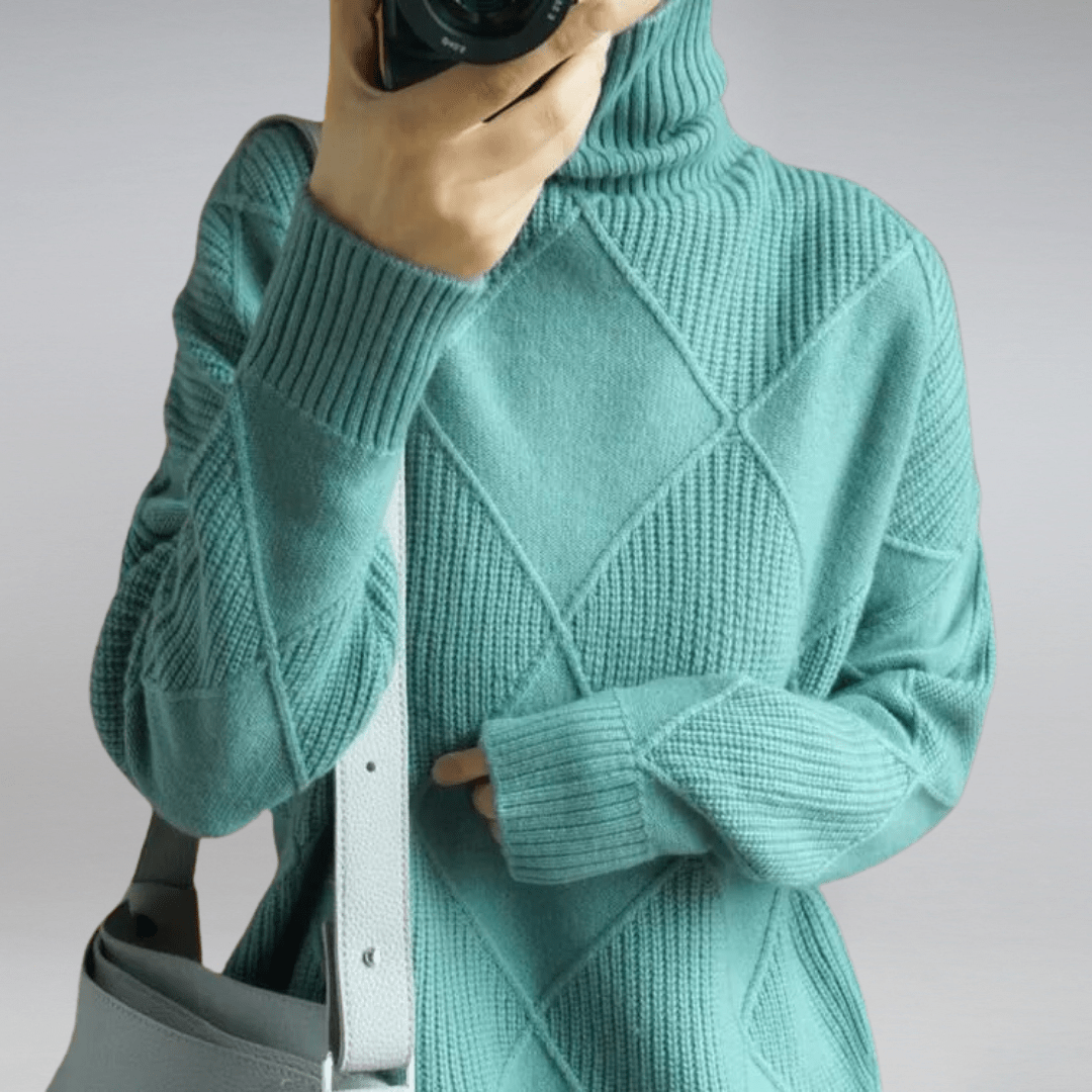 Women's Diamond Pattern Mock Neck Sweater