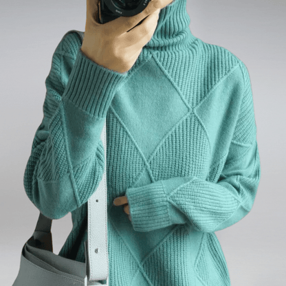 Women's Diamond Pattern Mock Neck Sweater