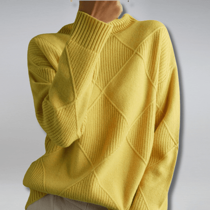 Women's Diamond Pattern Mock Neck Sweater - Fashinoza