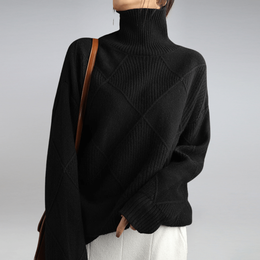 Women's Diamond Pattern Mock Neck Sweater
