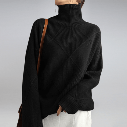 Women's Diamond Pattern Mock Neck Sweater