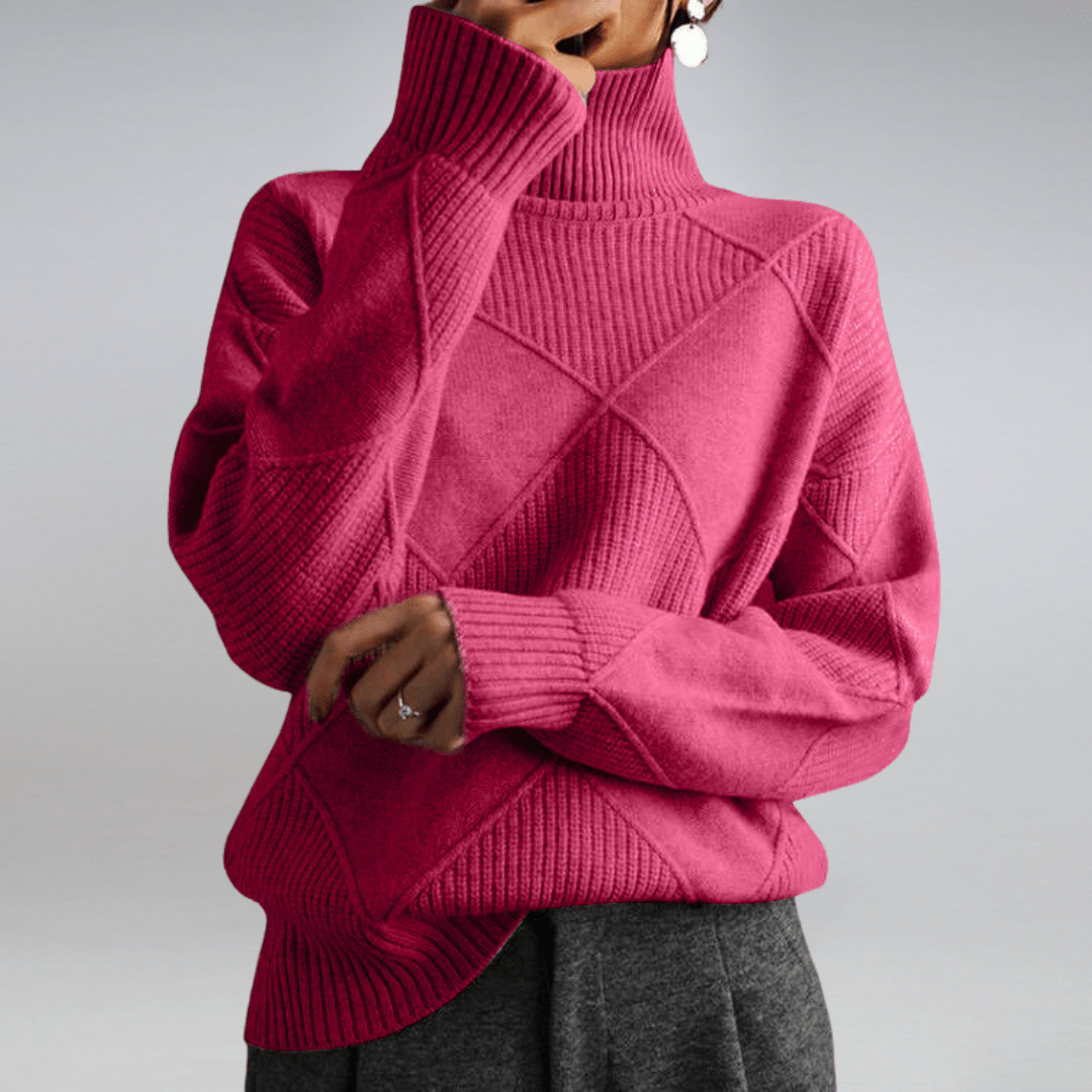 Women's Diamond Pattern Mock Neck Sweater