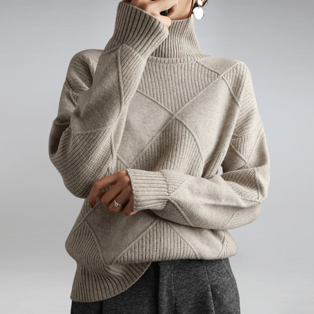 Women's Diamond Pattern Mock Neck Sweater