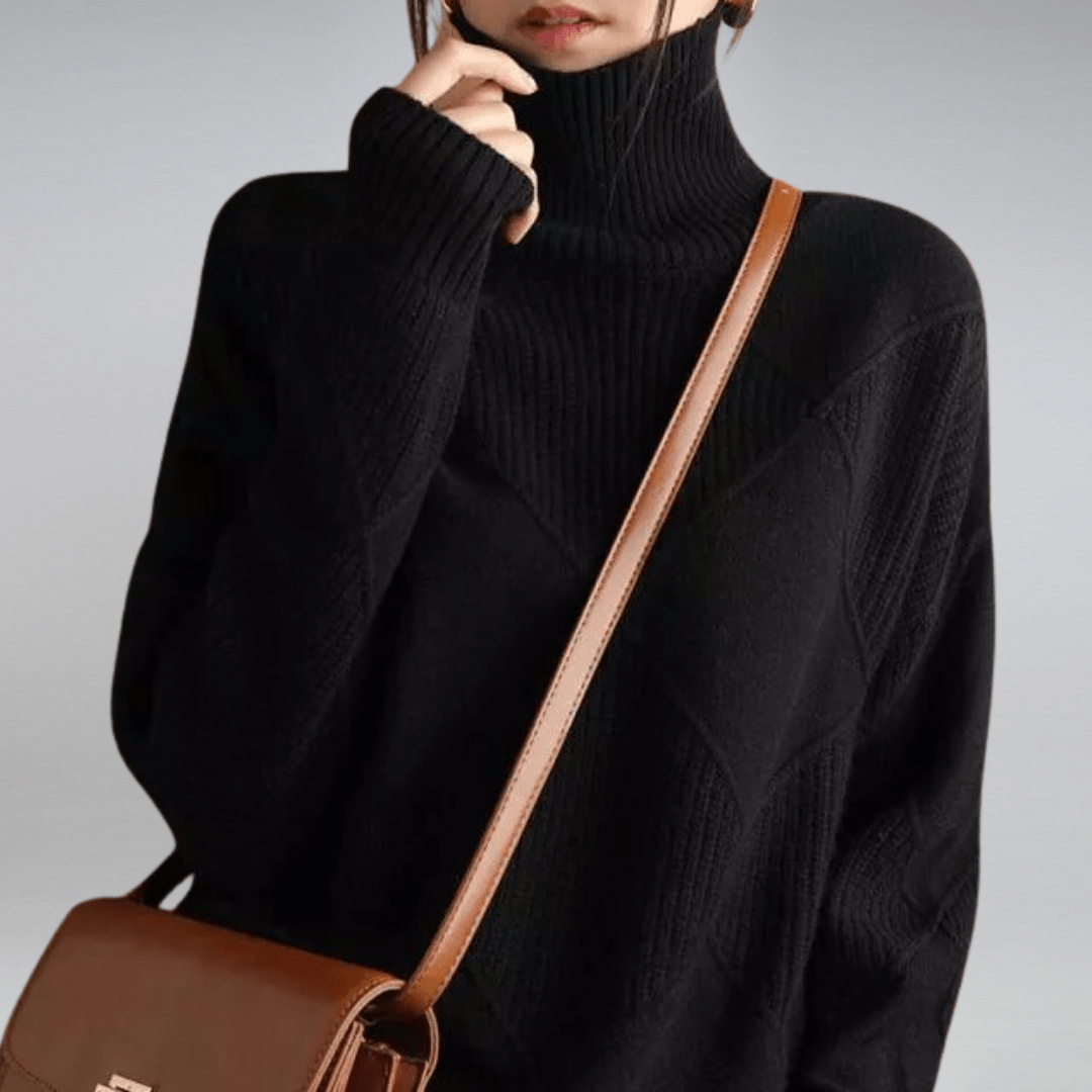 Women's Diamond Pattern Mock Neck Sweater