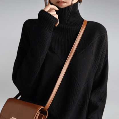 Women's Diamond Pattern Mock Neck Sweater