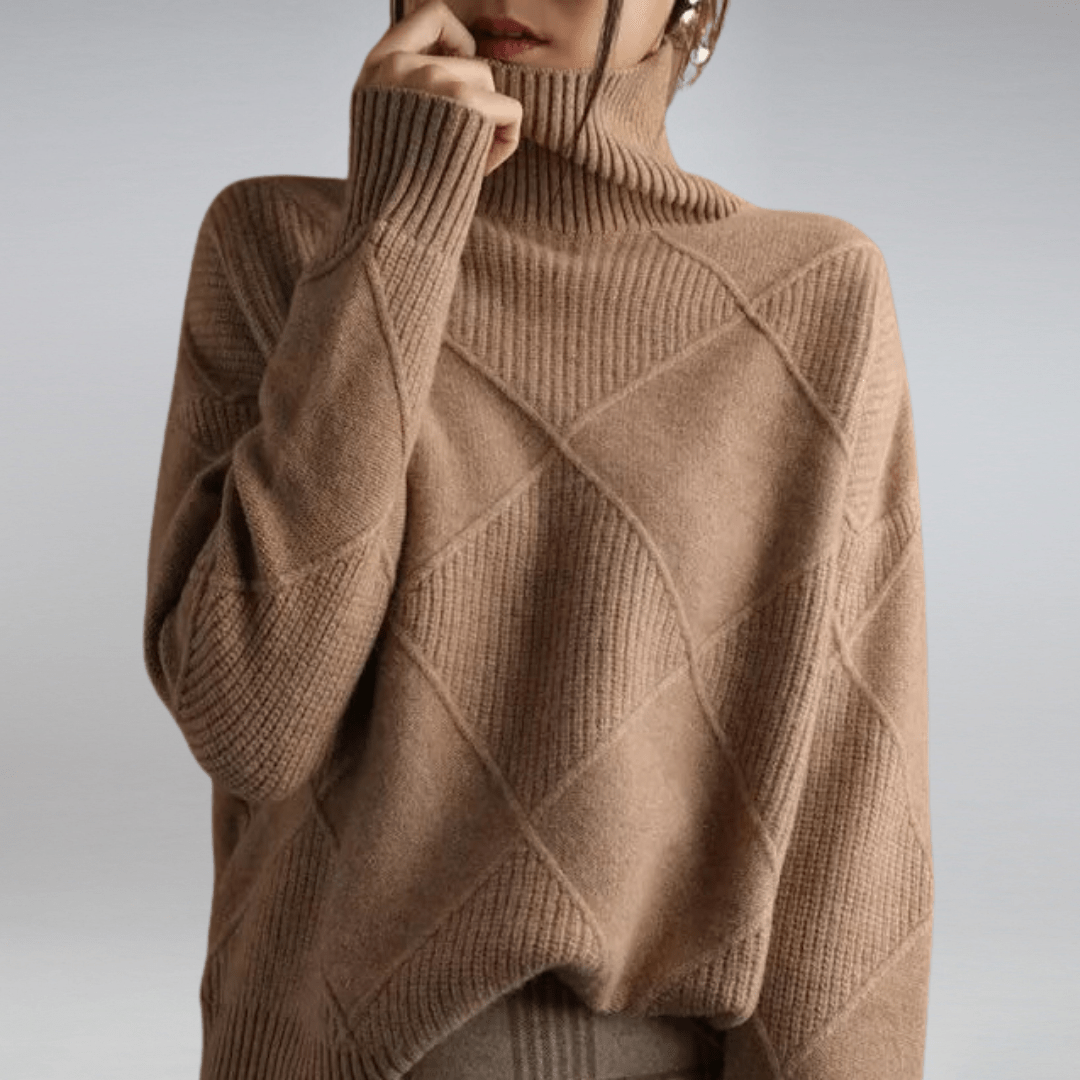 Women's Diamond Pattern Mock Neck Sweater
