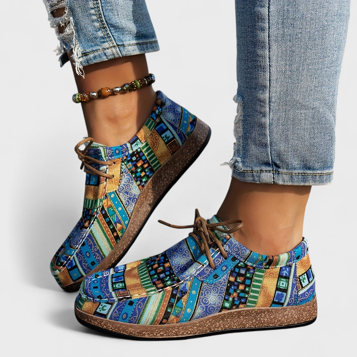 Patchwork Orthopedic Lace-Up Casual Shoes