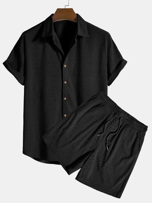 Men's Short Sleeve Button-Down Shirt And Shorts Set - Fashinoza