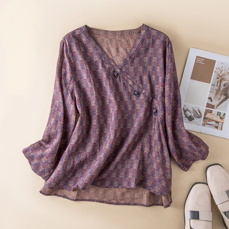 Women's Printed V-Neck Blouse