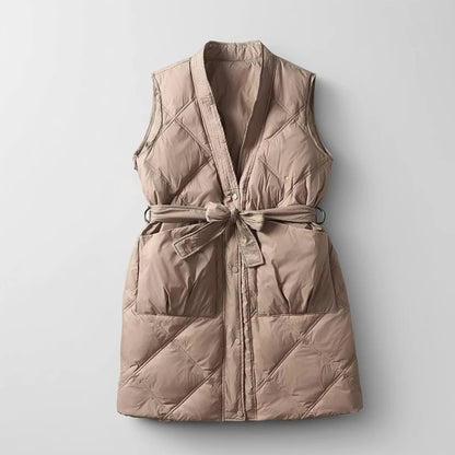Women's Quilted Mid-Thigh Vest - 
Fashinoza