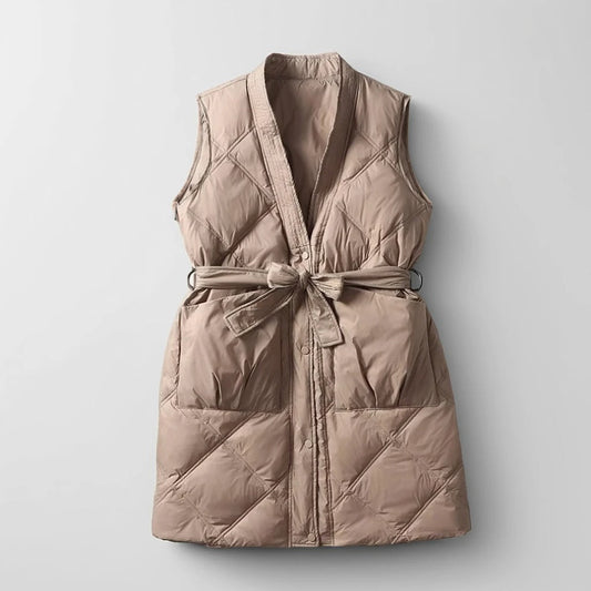 Women's Quilted Mid-Thigh Vest - 
Fashinoza