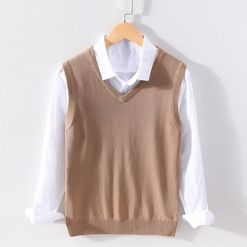 Men's V-Neck Sweater Vest Regular Fit Ribbed Beige - 
Fashinoza