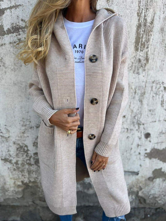 Women's Hooded Cardigan Longline Sweater - Fashinoza