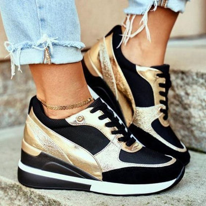 Metallic Panel Lace-Up Sneakers