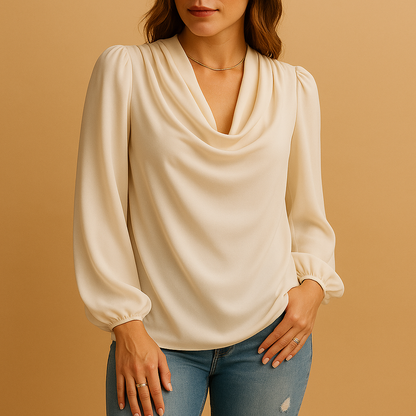 Women's V-Neck Blouse Puff Sleeves - 
Fashinoza