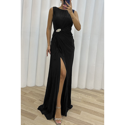 Women's Pleated Maxi Evening Dress