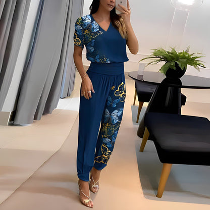Women's 2-Piece V-Neck Patterned Set
