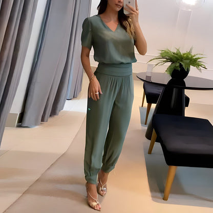 Women's 2-Piece V-Neck Patterned Set