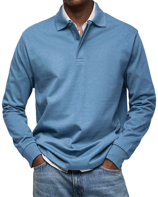 Men's Long Sleeve Polo Shirt Classic Collar - Fashinoza