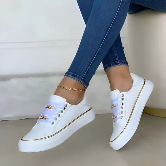 Women's Platform Sneakers Gold Chain Detail Casual - Fashinoza