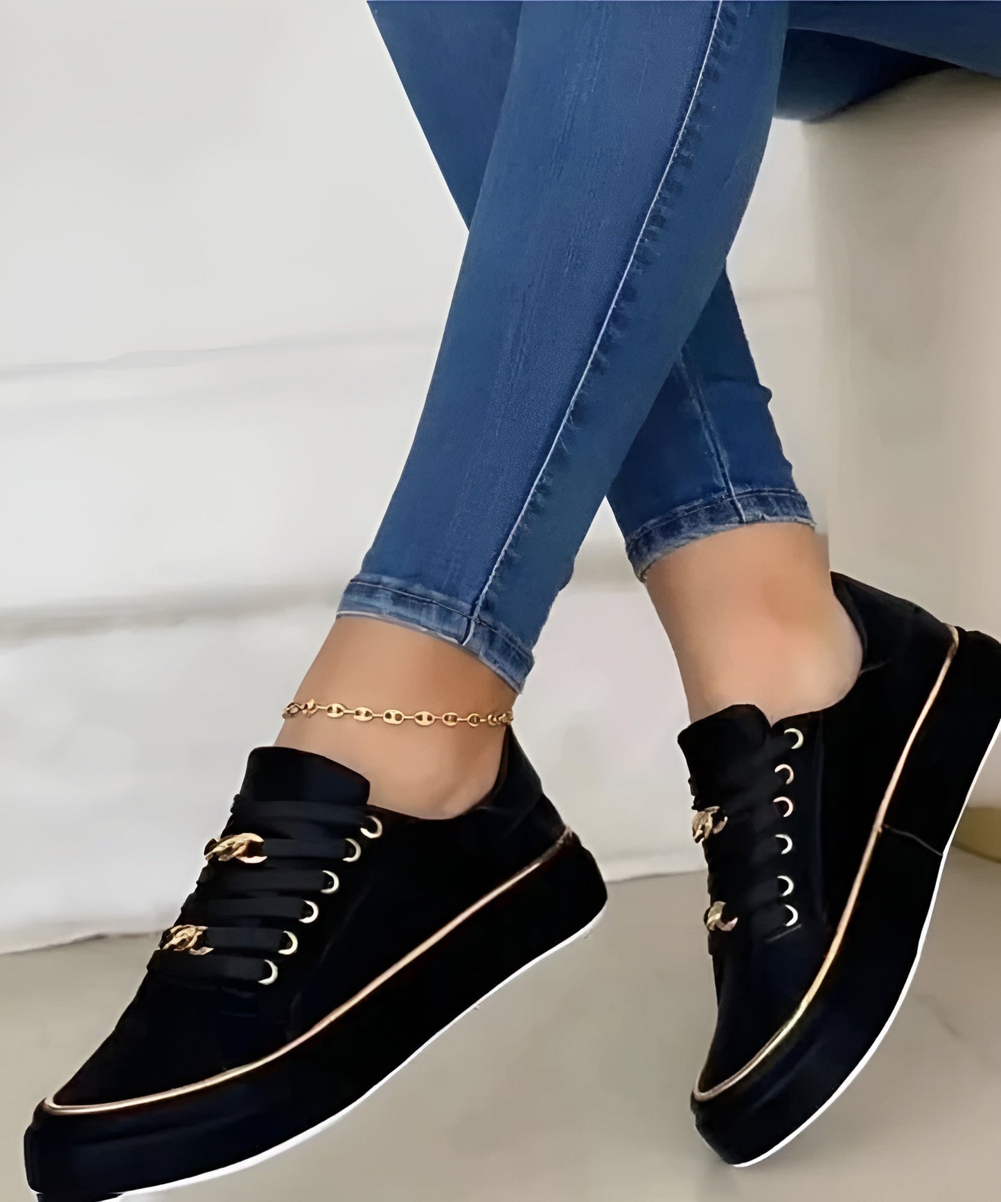 Women's Platform Sneakers Gold Chain Detail Casual